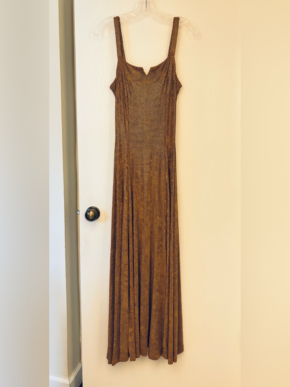 NWT Cache Brown Sleeveless Maxi Dress with Dotted Texture